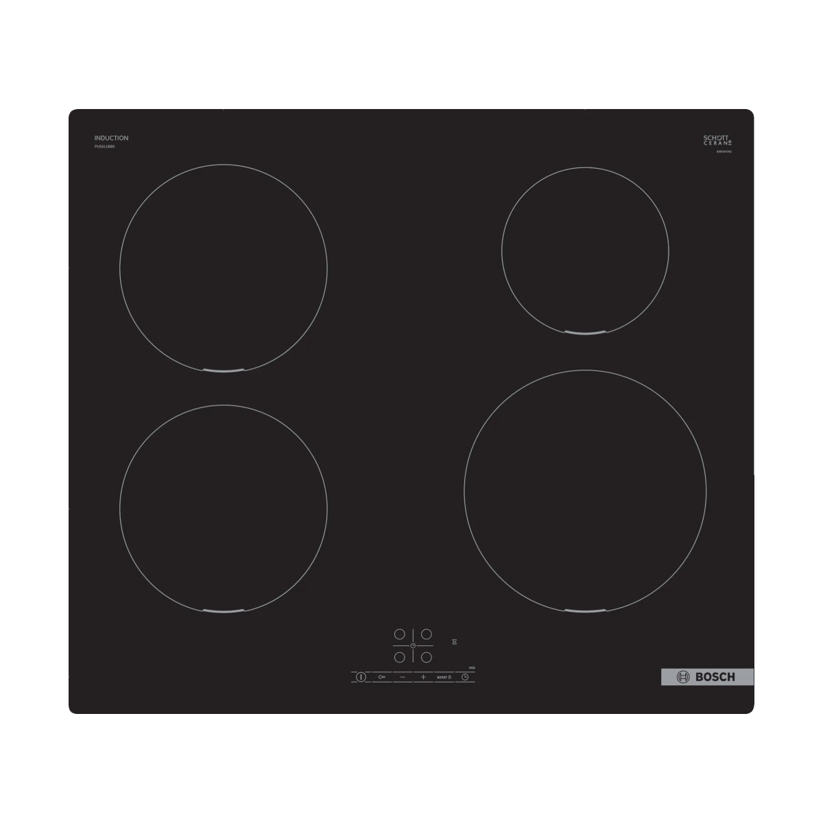 Bosch | Series 4 | Induction Hob | PUE611BB5E | 4 Cooking Zones | PowerBoost | TouchControl | Timer | Black