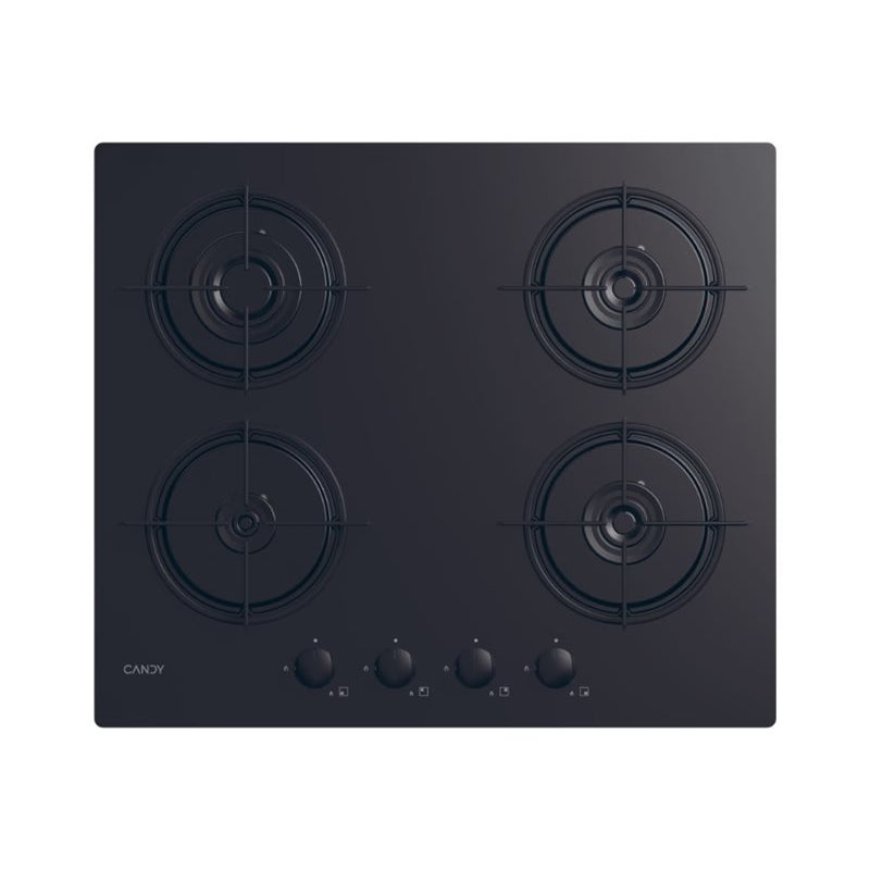 Candy | Gas on Glass Hob | CVW6BB | 4 Cooking Zones | 3 Gas Burners | Knobs | Black