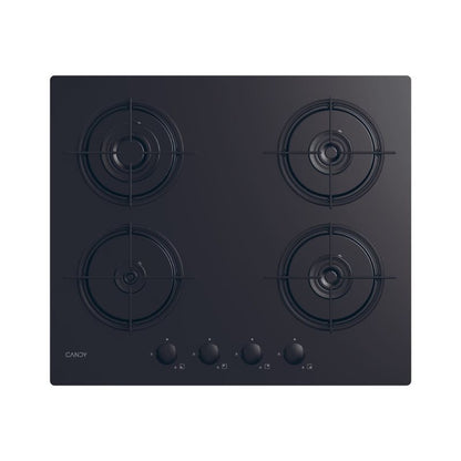 Candy | Gas on Glass Hob | CVW6BB | 4 Cooking Zones | 3 Gas Burners | Knobs | Black