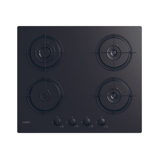 Candy | Gas on Glass Hob | CVW6BB | 4 Cooking Zones | 3 Gas Burners | Knobs | Black