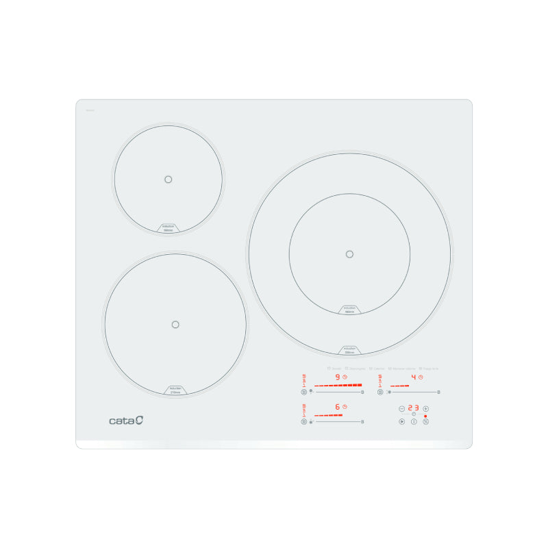 CATA | Induction Hob | INSB 6030 WH | 3 Cooking Zones | 9 Power Levels + Booster | Slider Touch Control | White