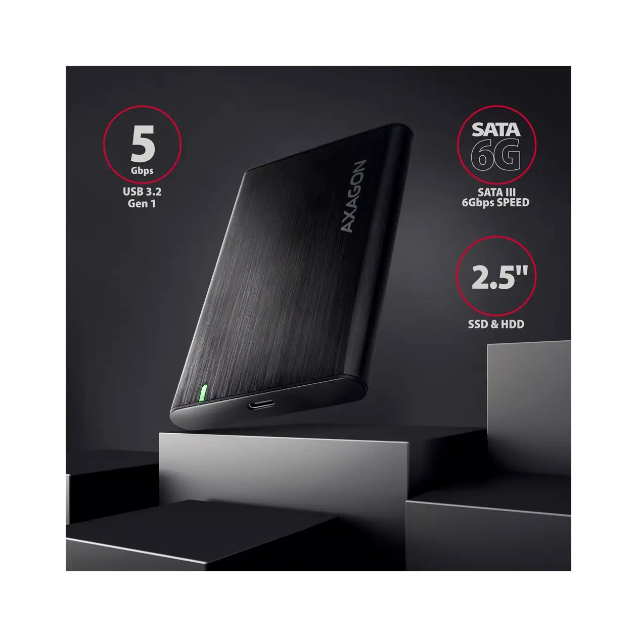 AXAGON | External box | EE25-A6C | Solid state drive | 2.5" | SATA 6Gb/s | USB 3.2