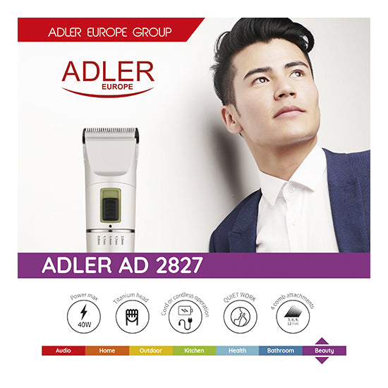 Adler | AD 2827 | AD 2827 | Hair Clipper | Cordless / Corded | 4 Length Steps | Ceramic Blades | White