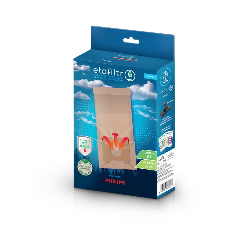 ETA | ETAPHI5 | Vacuum Cleaner Dust Bags | 4 Bags + Filter | 8 L | Brown