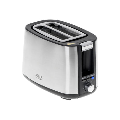 Adler | AD 3214 | 900 W | 2-Slice Toaster | Stainless Steel | Black | Silver