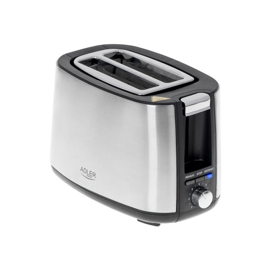 Adler | AD 3214 | 900 W | 2-Scheiben-Toaster | Edelstahl | Schwarz | Silber