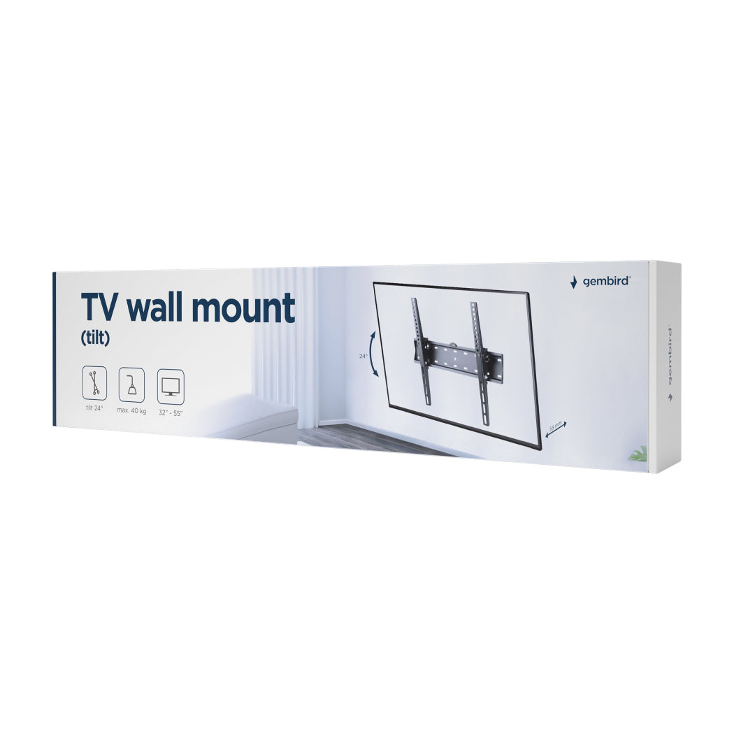 Gembird | WM-55T-02 | 32–55" | Tilting TV Wall Mount | VESA 200×200–400×400 | 40 kg | Black