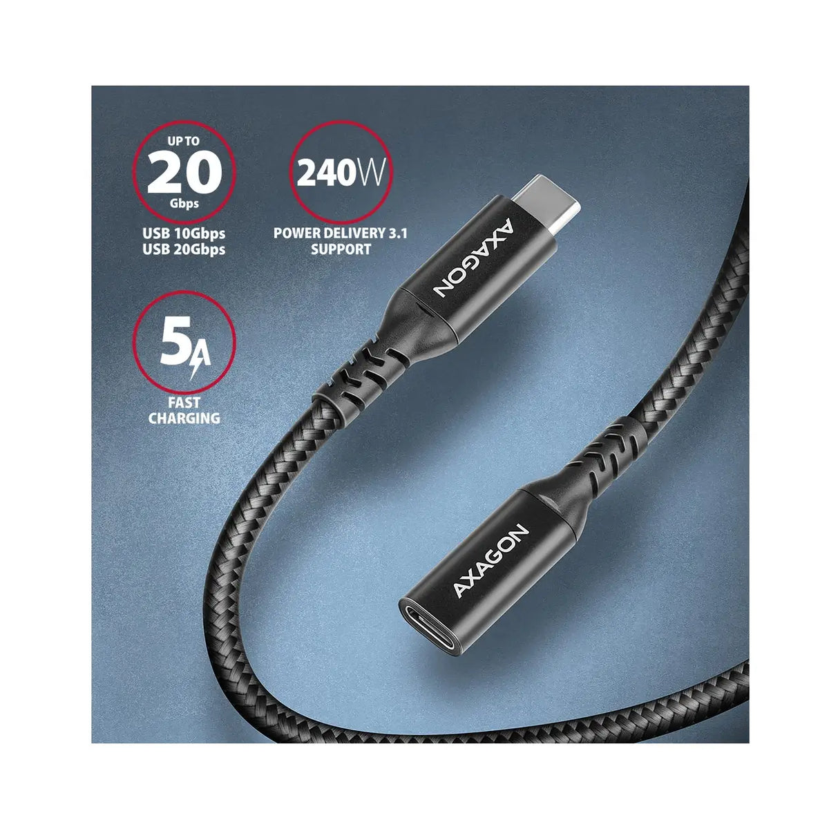 AXAGON | USB extension cable | Male | 24 pin USB-C | Female | 24 pin USB-C | 50 cm | Black