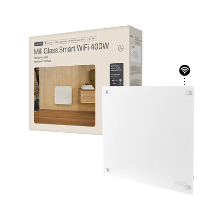 Mill | GL400WIFI4 | Glass Smart WiFi Panel Heater Gen. 4 | Panel Heater | 400 W | 4–6 m² | White | IPX4