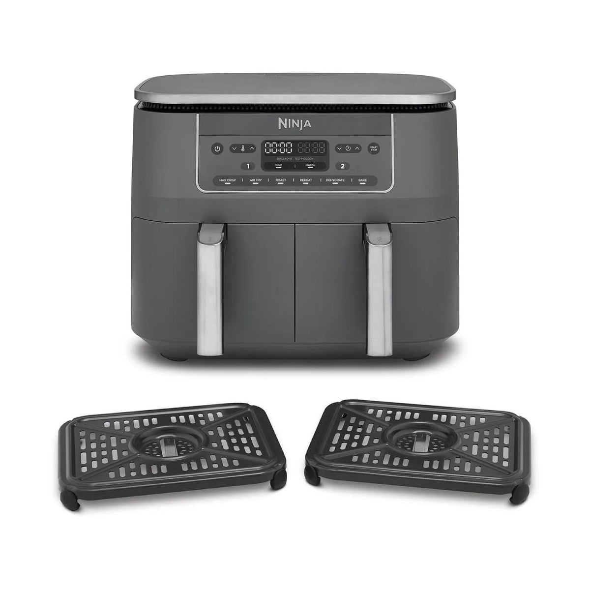 NINJA | DZ300EU | Double Hot Air Fryer | 2400 W | 7.6 L | 6 Programs | Grey