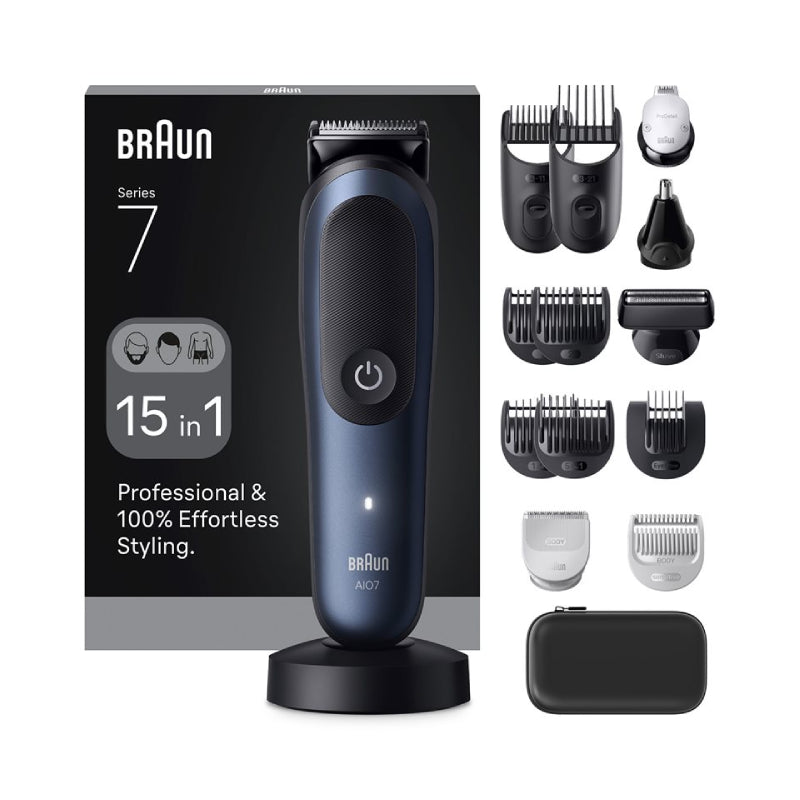 Braun | AIO7580 | All-in-One Series 7 | 15-in-1 Grooming Kit | Wet & Dry | 0.5–21 mm | Blue/Black