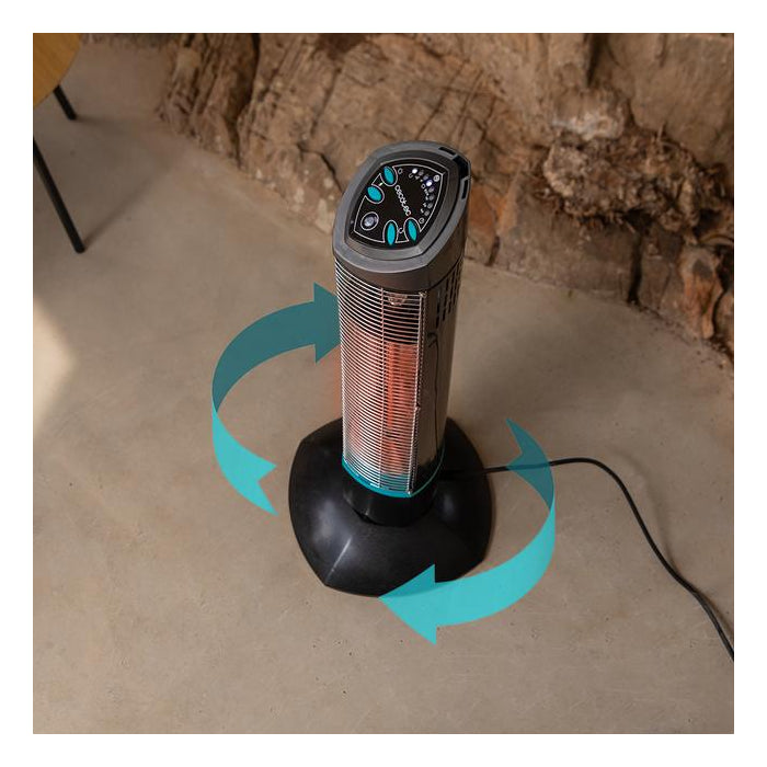Cecotec | ReadyWarm 1000 Power Tower | 8265 | Halogen Heater | 1000 W | 2 Power Levels | 90° Oscillation | Remote Control | Black | IP55