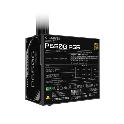 GIGABYTE | GP-P650G PG5 | P650G PCIE 5.1 | 650 W | 80 PLUS Gold | ATX 3.1