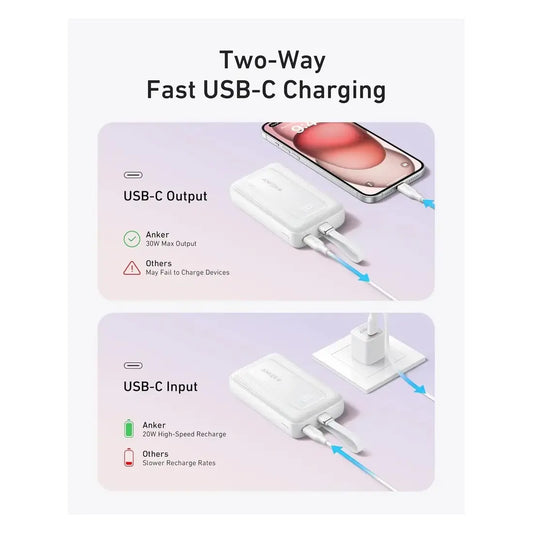 Anker | Powerbank | Integriertes USB-C-Kabel | 10000 mAh | Weiß