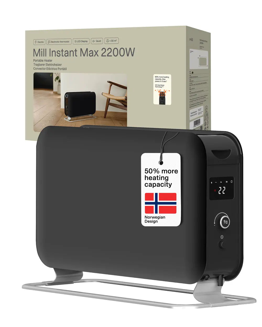 Mill | Convection Heater | CO2200LEDMAXBLACK | Mill Instant Max LED | 2200 W | Black