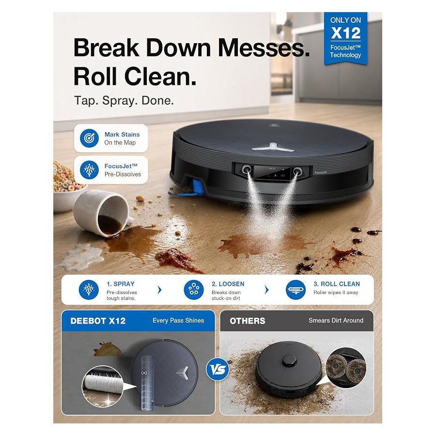 Ecovacs | X12 OmniCyclone | Wet & Dry Robot Vacuum Cleaner | 22,000 Pa | 4000 mAh | Gray