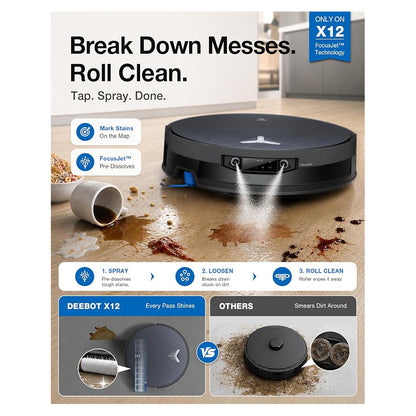 Ecovacs | X12 OmniCyclone | Wet & Dry Robot Vacuum Cleaner | 22,000 Pa | 4000 mAh | Gray