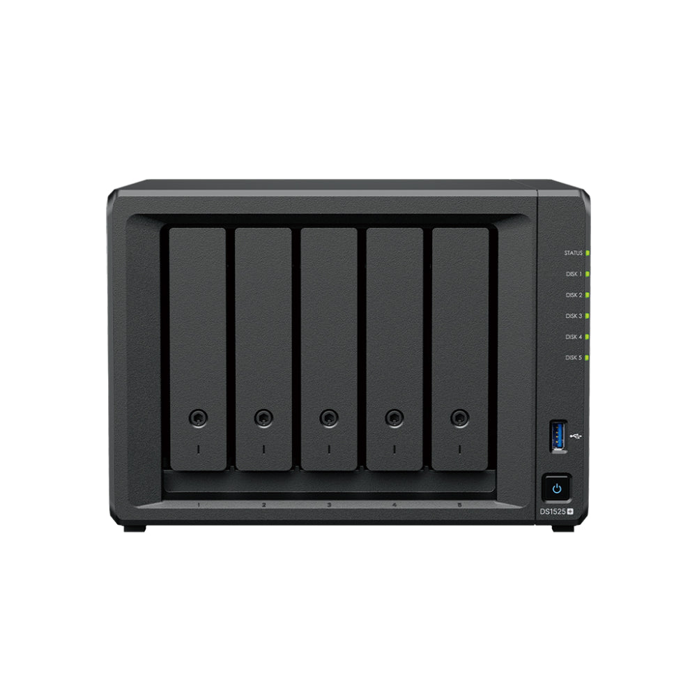 Synology | DS1525+ | 5-Bay NAS | AMD Ryzen V1500B | 8 GB DDR4 ECC | 2.5GbE | Black