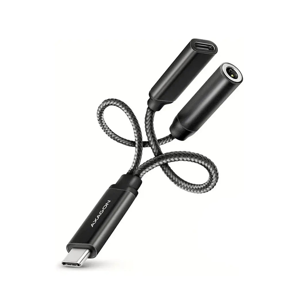 AXAGON | ADA-HCPD USB-C Hi-Res DAC Audio Adapter | USB-C to 3.5mm / USB-C | 60 W PD | Black