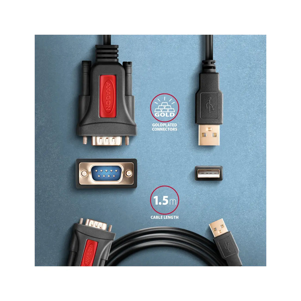AXAGON | Male | 4 pin USB Type A | Male | 9 pin D-Sub (DB-9) | Black