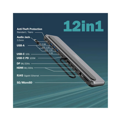 Digitus | USB-C 8K Multi-Port 12in1 Docking Station | DA-70919 | USB-C | 100 W | Grey