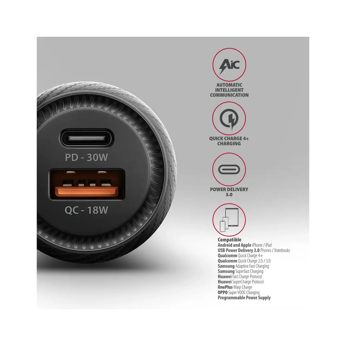 AXAGON | Dual Fast Car Charger 48 W | PWC-PQ48 | USB-A / USB-C | Black
