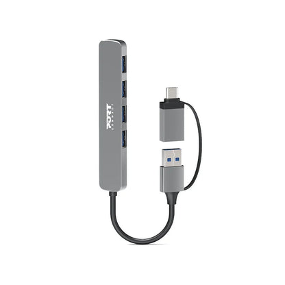 PORT DESIGNS | Hub USB-C/USB-A vers 4 ports USB-A 3.0 5Gbps | Noir