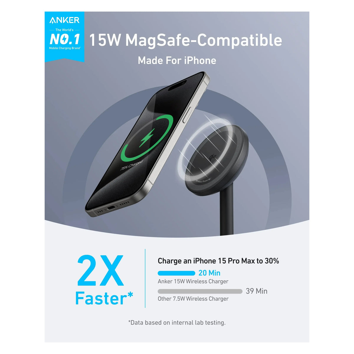 Anker | Chargeur sans fil MagGo Qi2 15W | A25X1H11 | Noir