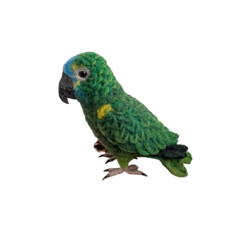 Felted sculpture of a blue-fronted Amazon parrot | Handmade