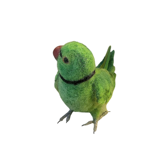 Felted sculpture of an Indian ring-necked parrot | Handmade