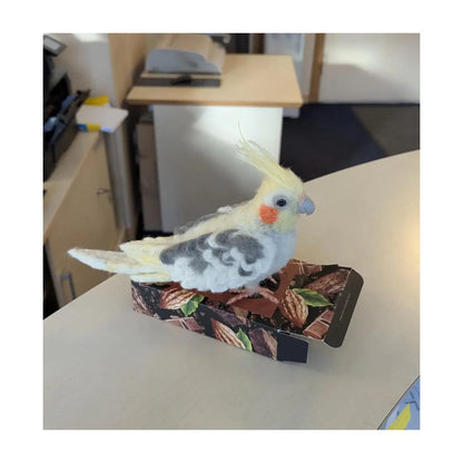 Felted wool sculpture of a  Cockateil parrot | Handmade | White/grey