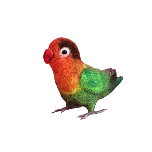 Felted sculpture of a Fisher's lovebird | Handmade