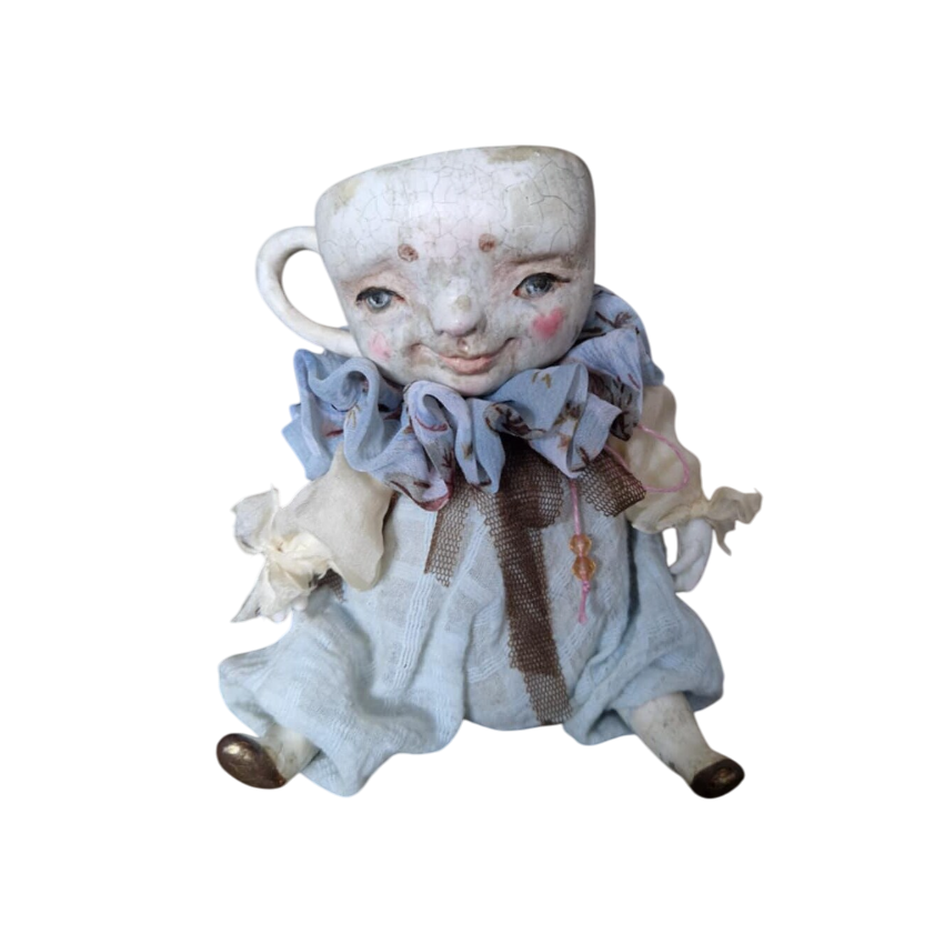 Poupée artistique unique | Faite main | Petite tasse à thé | Pays des merveilles