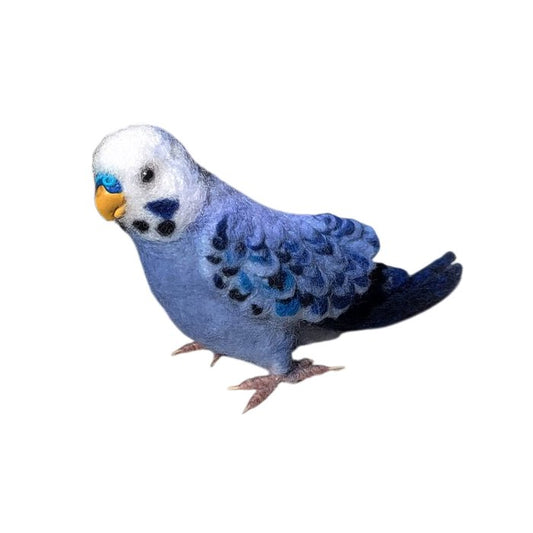 Felted sculpture of a Budgie parrot | Handmade | Blue/white