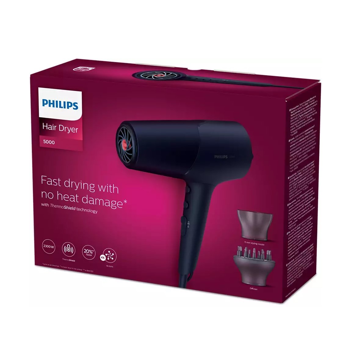 Philips | Hair Dryer | BHD510/00 | 2300 W | Number of temperature settings 3 | Ionic function | Diffuser nozzle | Blue/Metal