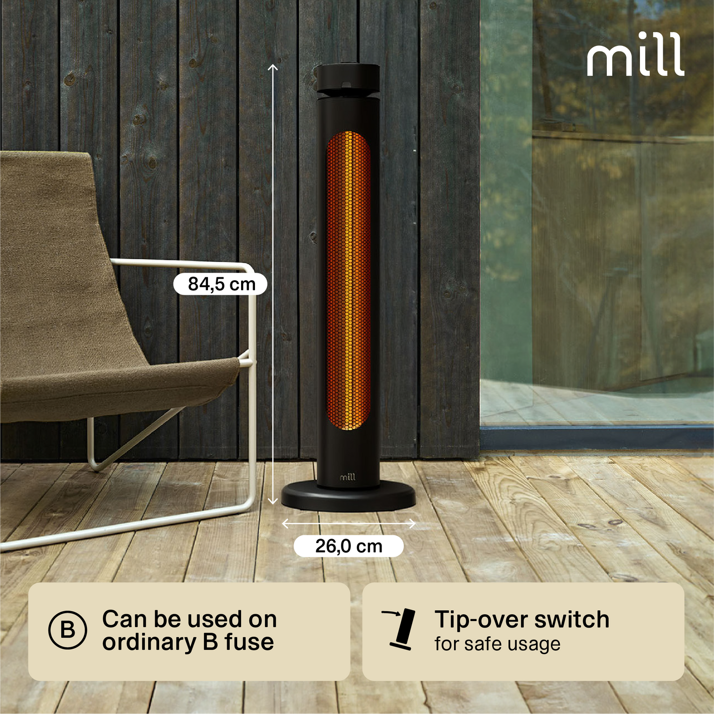 Mill | CBOC20FLOOR | Outdoor Infrared Heater | 2000 W | Black