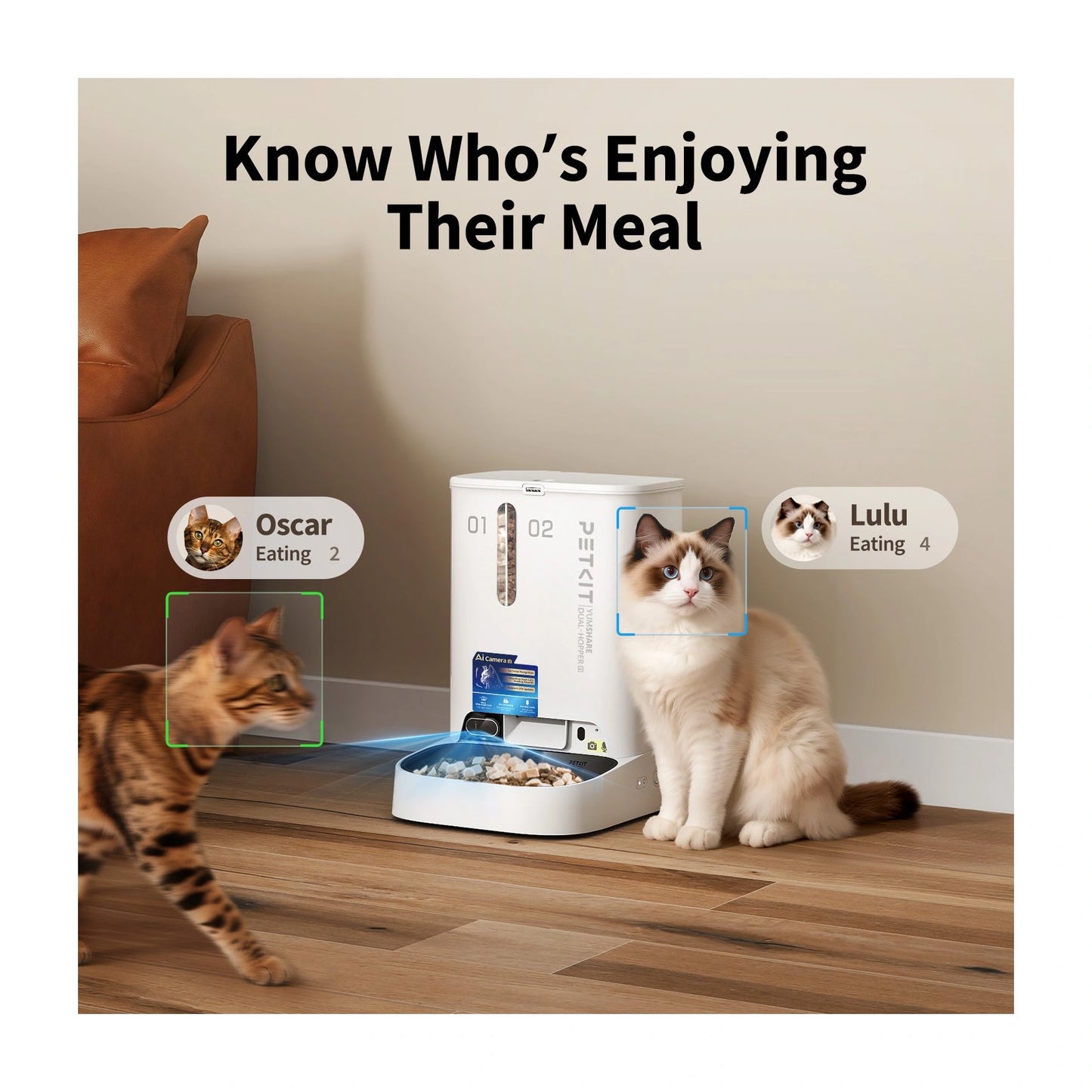 PETKIT YumShare Dual-hopper 2 Automatic Feeder with Camera | Capacity 5 L | White