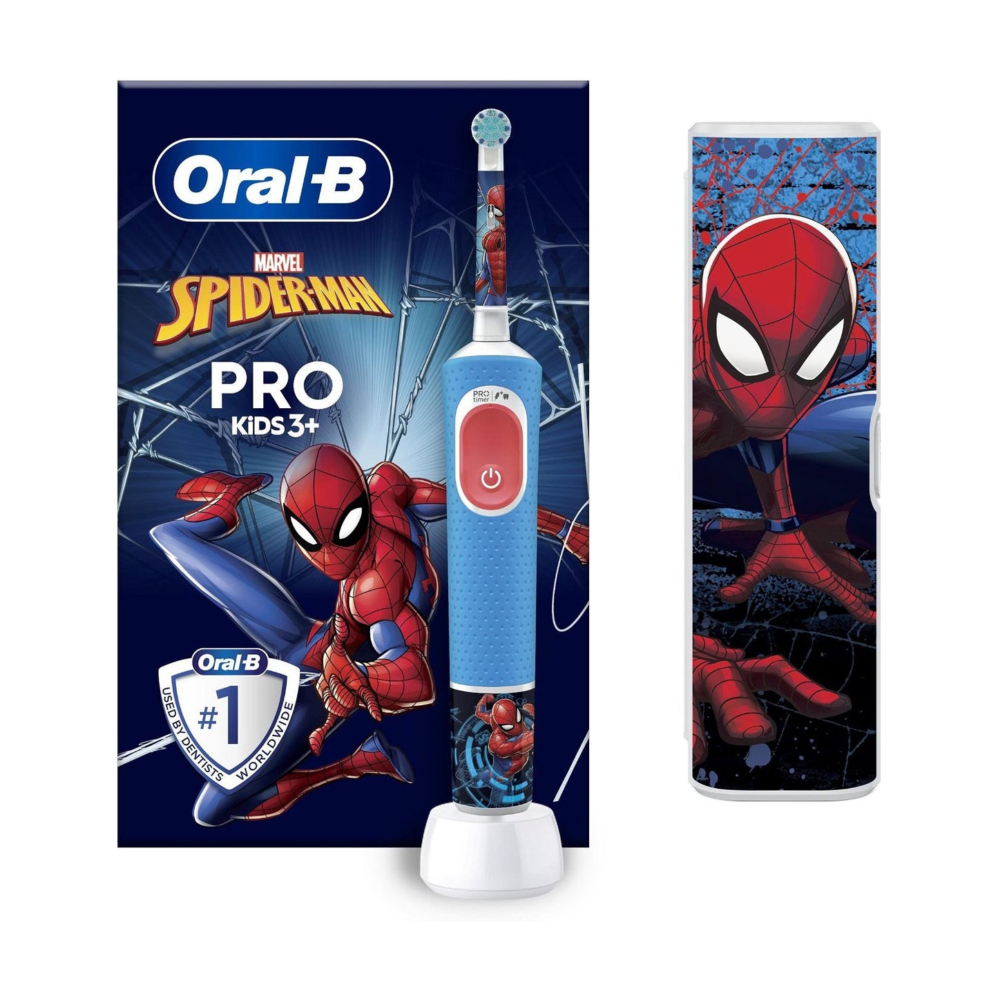 Oral-B | Electric Toothbrush with Travel Case | Vitality PRO Kids Spiderman | Rechargeable | For children | Number of brush heads included 1 | Blue