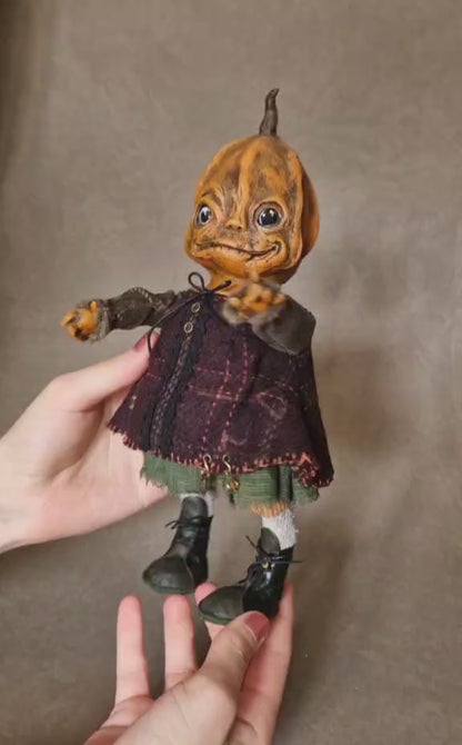 Poupée artistique unique | Faite main | Poupée citrouille | Halloween