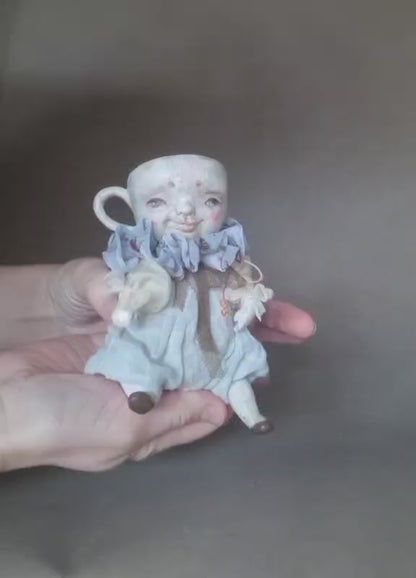 Poupée artistique unique | Faite main | Petite tasse à thé | Pays des merveilles